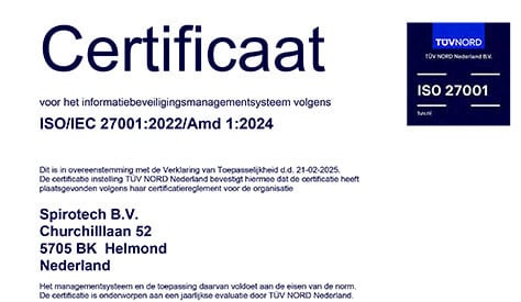 TUV Certificaat ISO 27001 - Spirotech