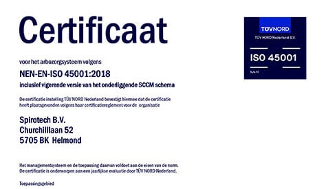 Spirotech ISO 45001 - TUV Certificaat