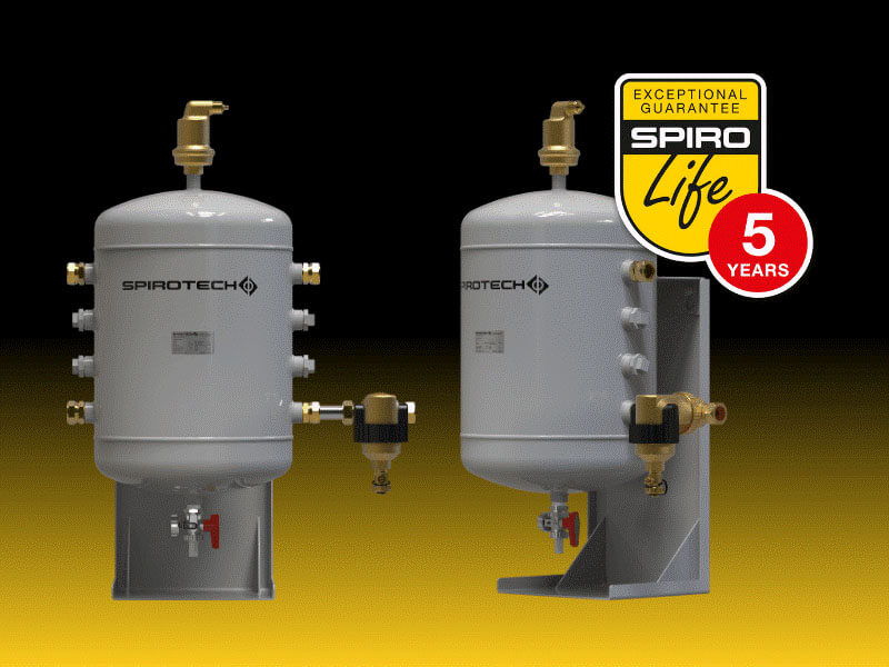 Spirotech SpiroStore buffervaten met lucht- en vuilafscheider met magneet voor warmtepompinstallaties