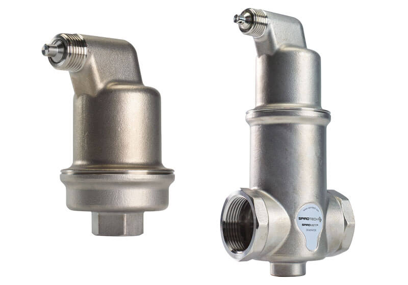Automatische ontluchters en micorbellenluchtafscheiders (RVS) van Spirotech, toegepast in datacenters